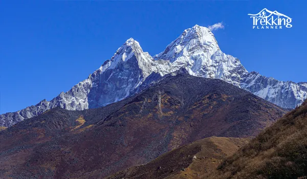 Detailed Everest Base Camp trek map route with Ama Dablam peak visible along the trekking trail in the Everest region