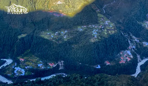 The major villages trekkers pass through on the route to Everest Base Camp in the Khumbu region of Nepal.