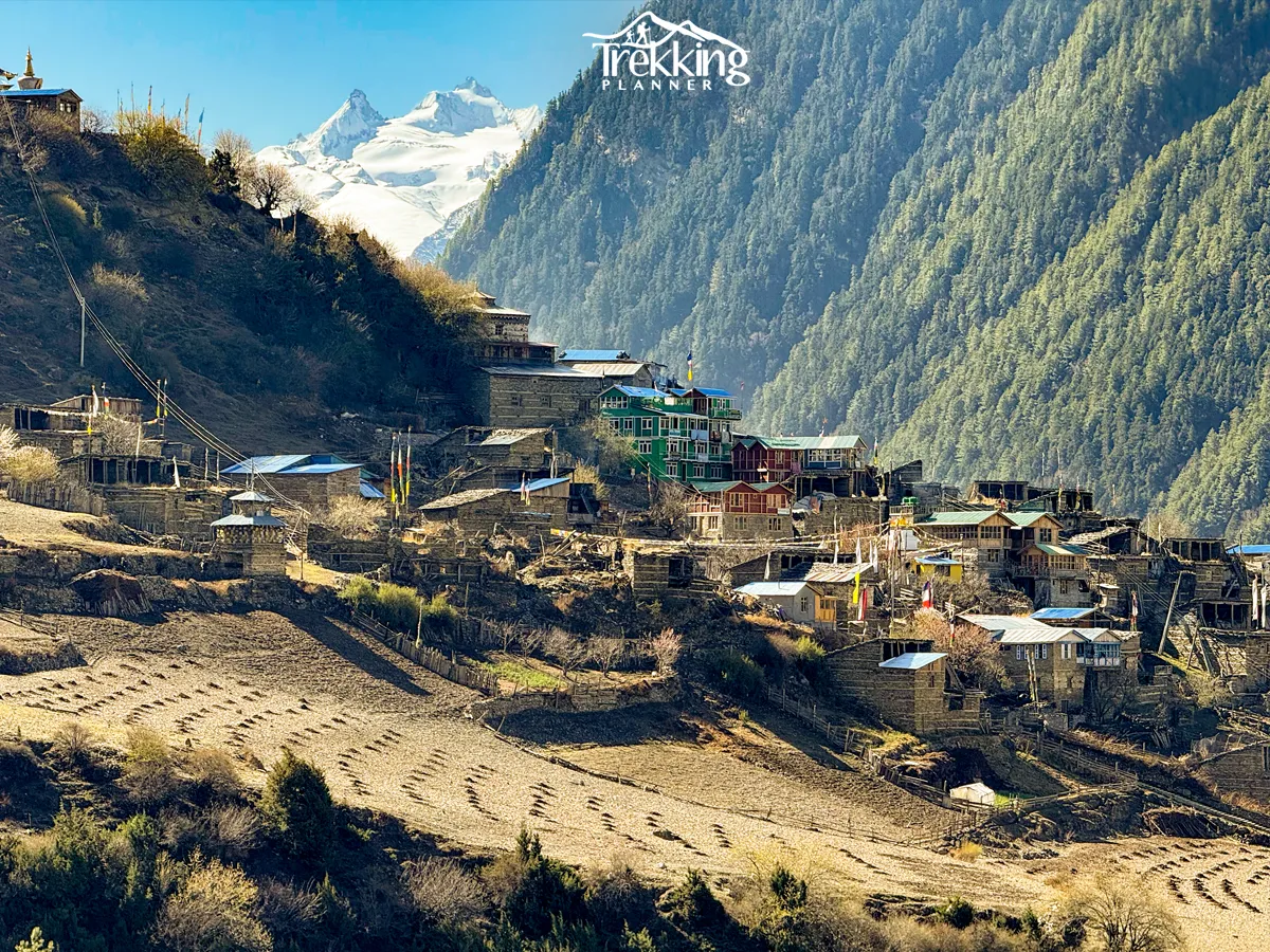 Traditional Himalayan village on the Annapurna Circuit Trekking route in Nepal