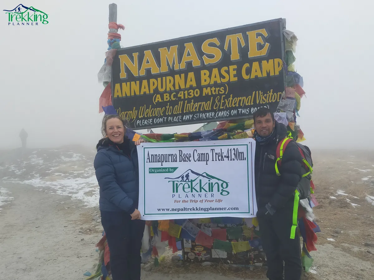 Trekkers crossing Thorong La Pass during Annapurna Circuit Trekking in Nepal