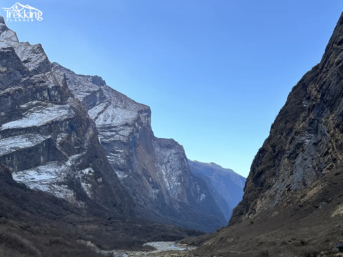 Snow-covered peaks visible during Annapurna Semi Circuit Trekking adventure in Nepal