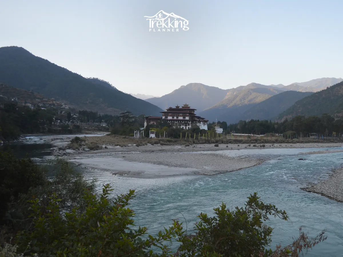 Punakha Dzong beside the river valley on a Bhutan Tour.