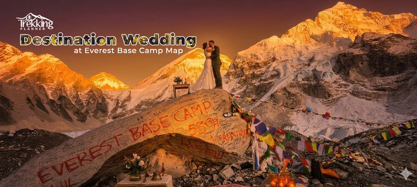 Destination wedding map showing Everest Base Camp route in Nepal for a romantic Himalayan wedding setup
