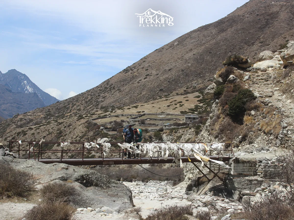 Suspension bridge on the Everest Base Camp by Road trekking route in Nepal