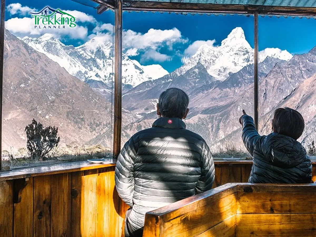 Comfortable luxury lodge interior on Everest Luxury Lodge Trekking route with cozy bedding and mountain view window