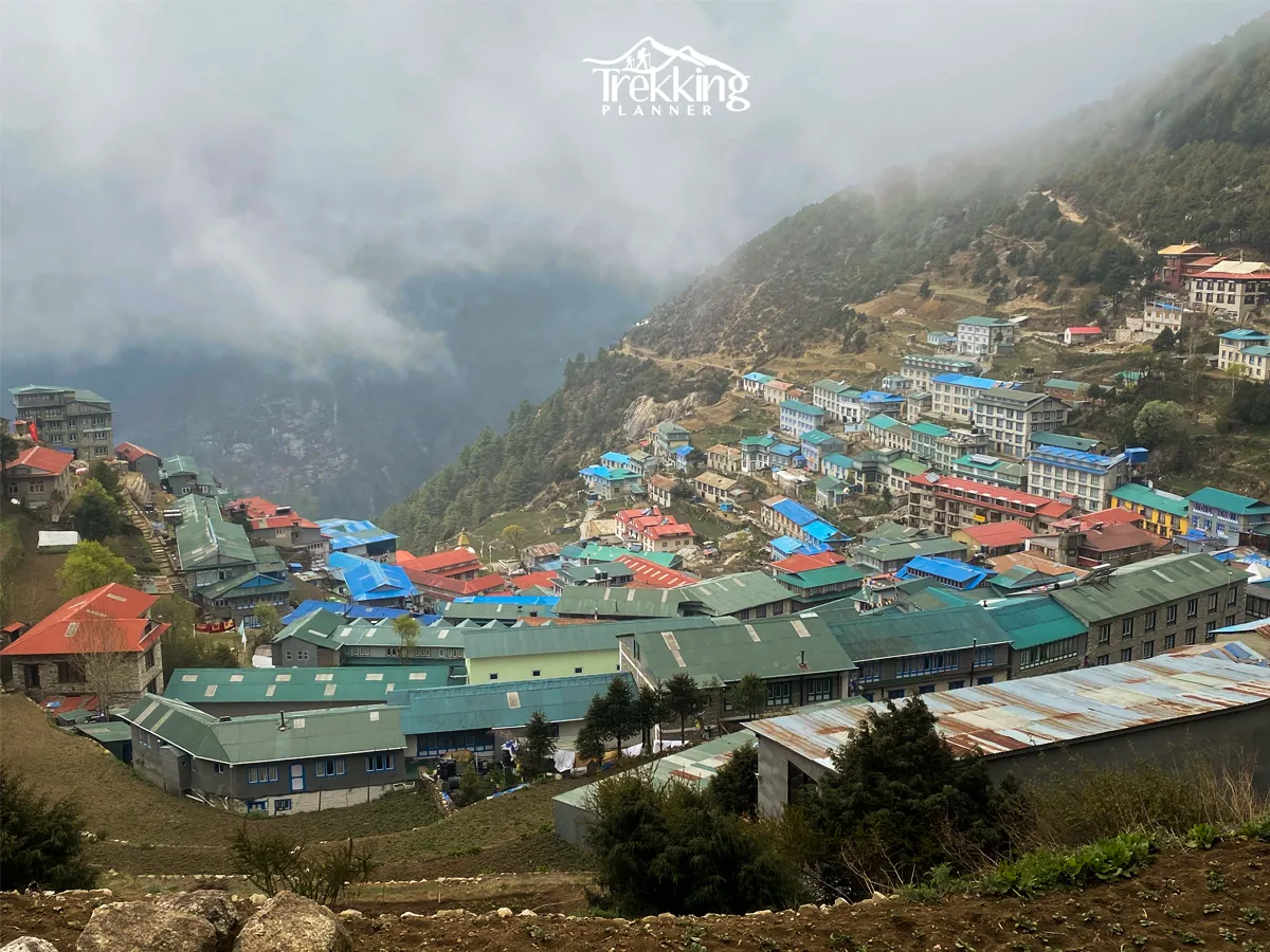 Hikers on the Everest View Trekking trail near Namche Bazaar