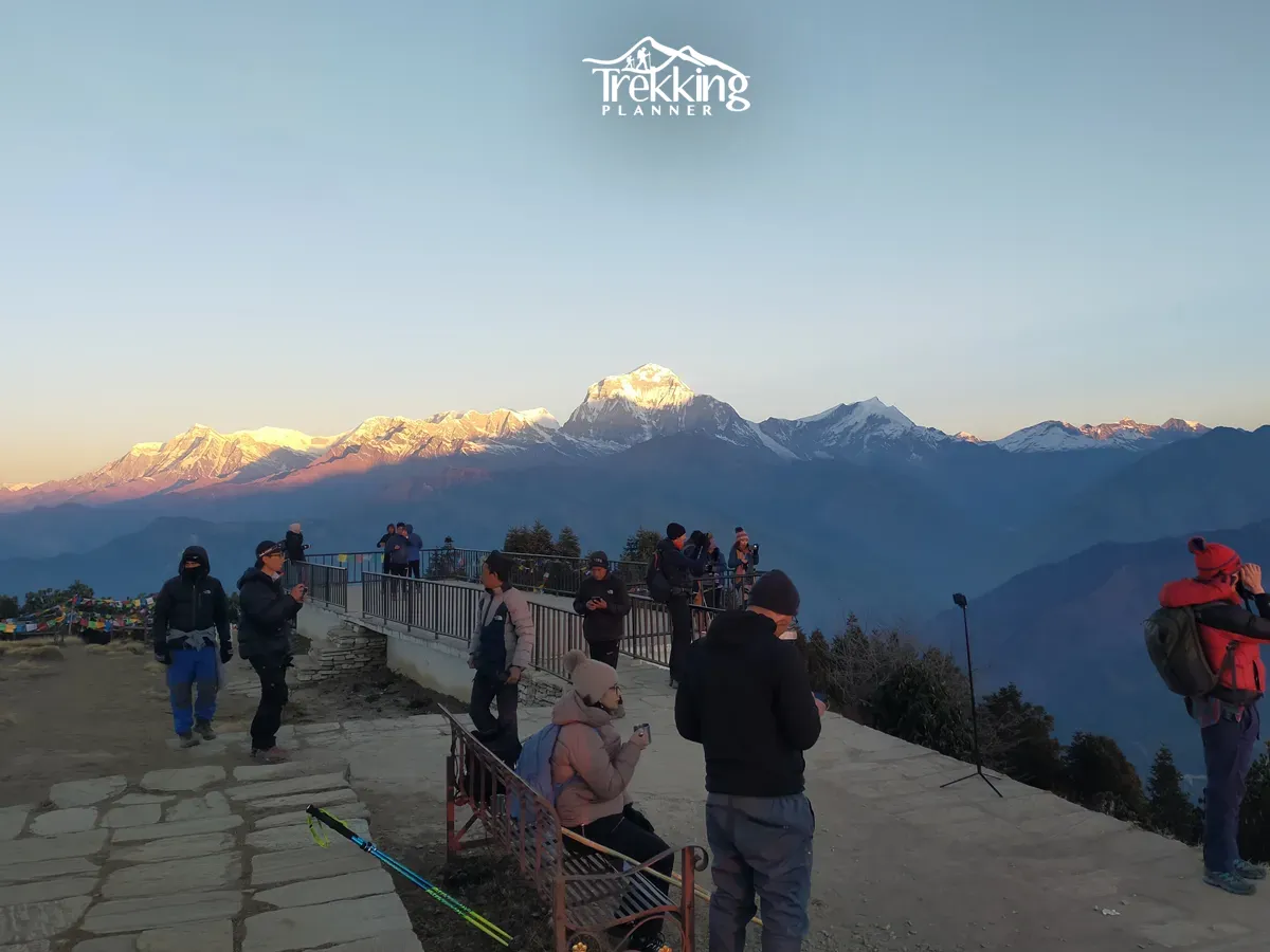Sunrise view from Poon Hill during the Ghorepani Poon Hill Trek with Annapurna and Dhaulagiri mountain ranges