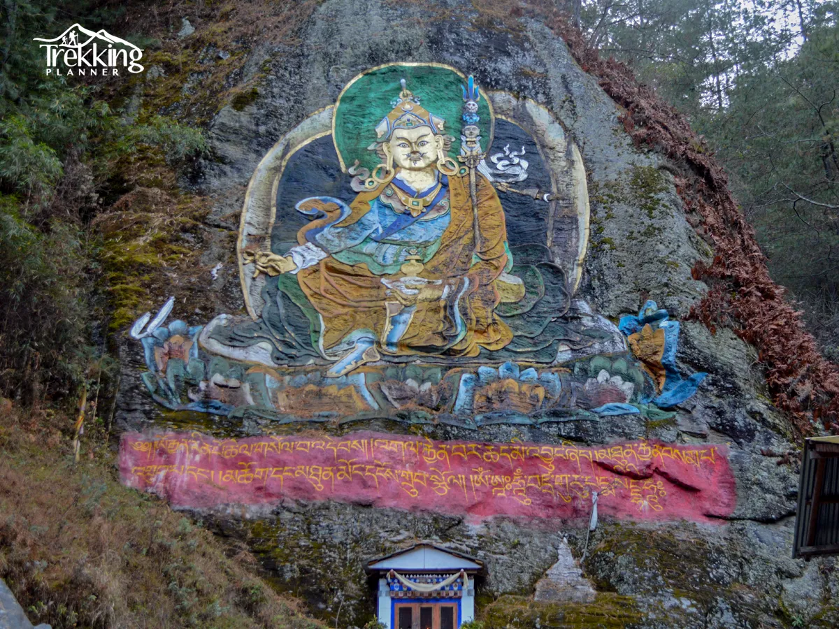 Giant Guru Rinpoche rock carving visited during the Bhutan Dragon Tour.