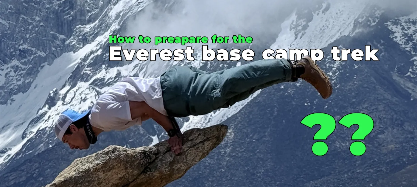 Trekker preparing backpack and hiking gear before starting the Everest Base Camp Trek in Nepal.