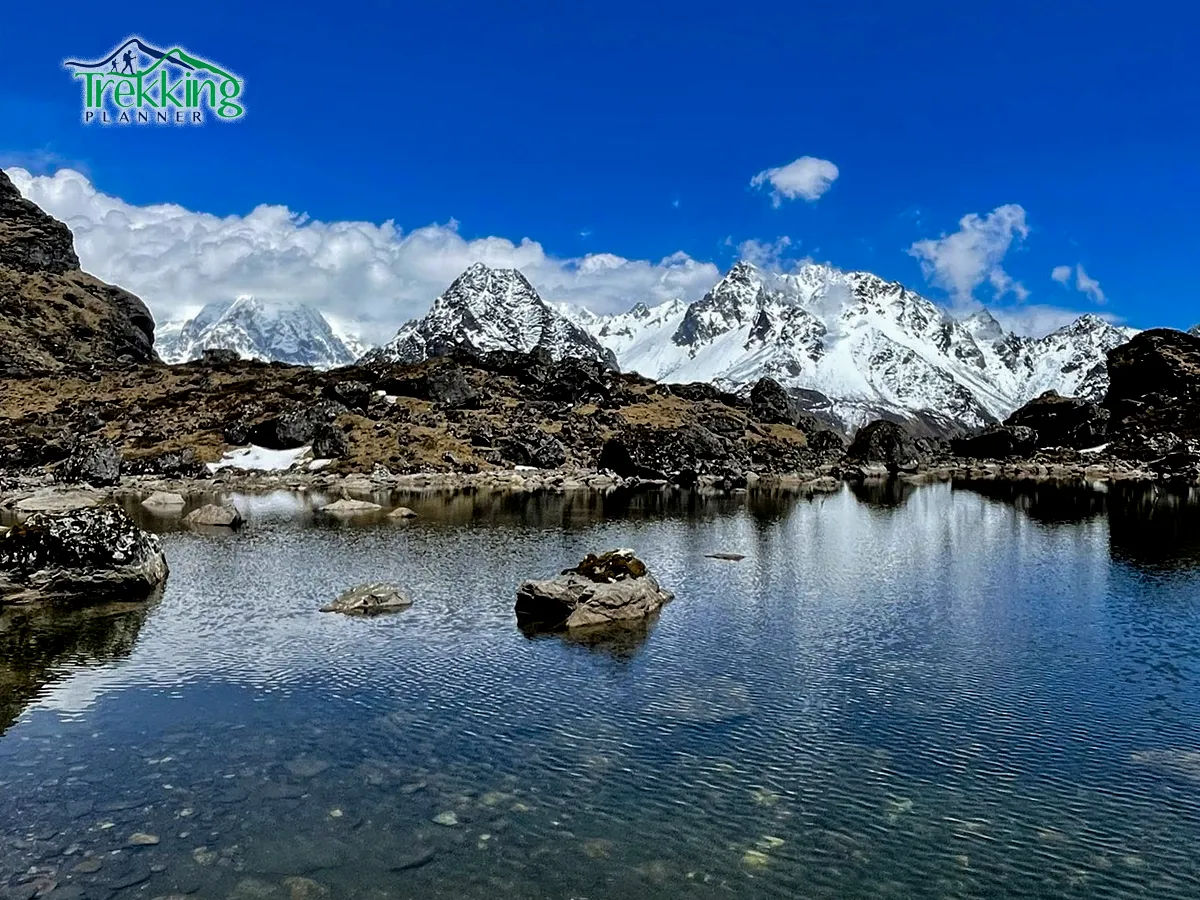 Trekkers walking on a rugged mountain trail during Kanchenjunga Base Camp Trekking in the Himalayas