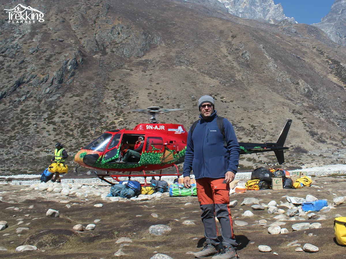Aerial view of Himalayas seen during helicopter ride from Kathmandu to Lukla
