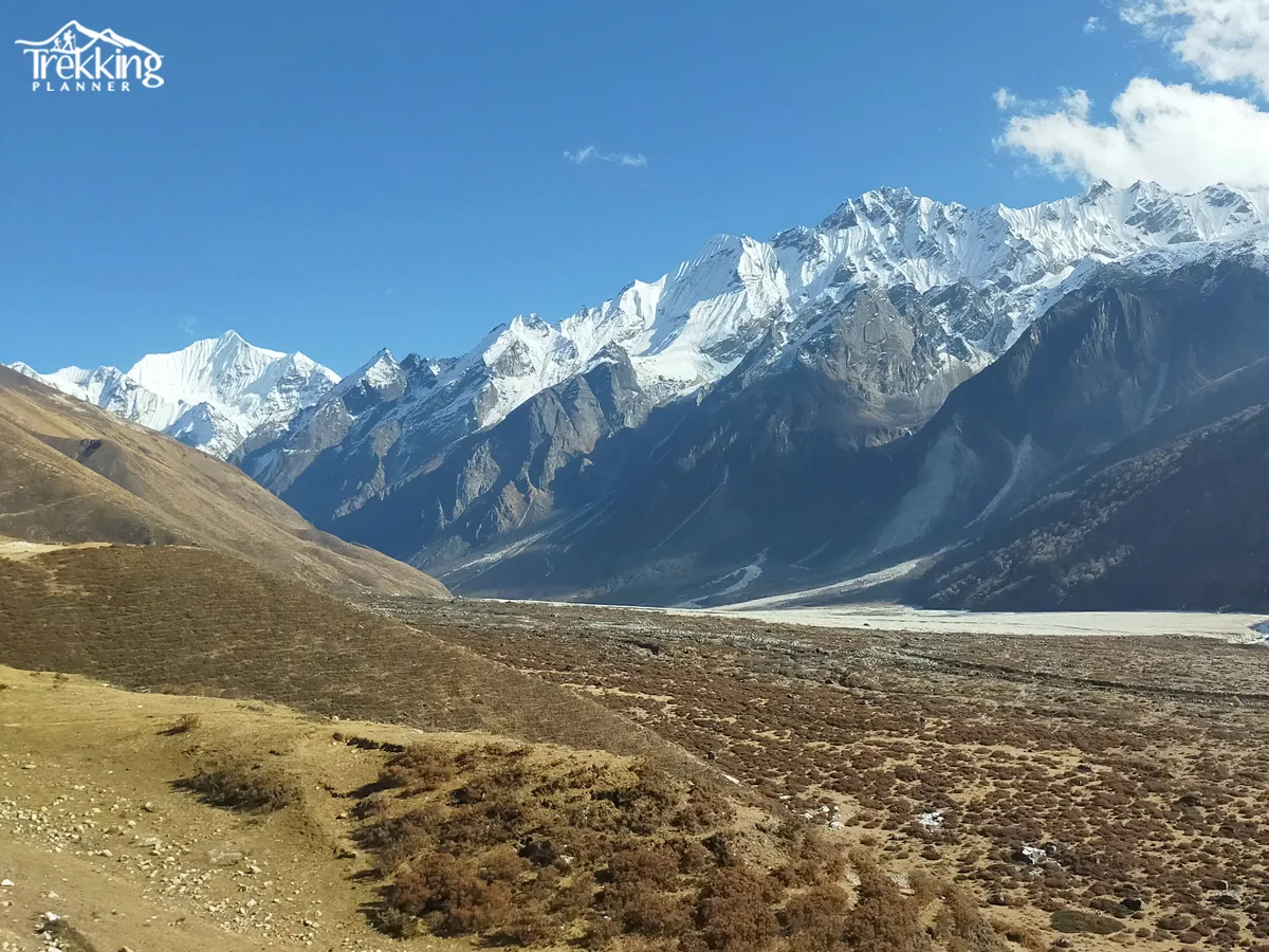 Traditional Langtang Village with trekking trail leading toward Gosaikunda in Langtang National Park