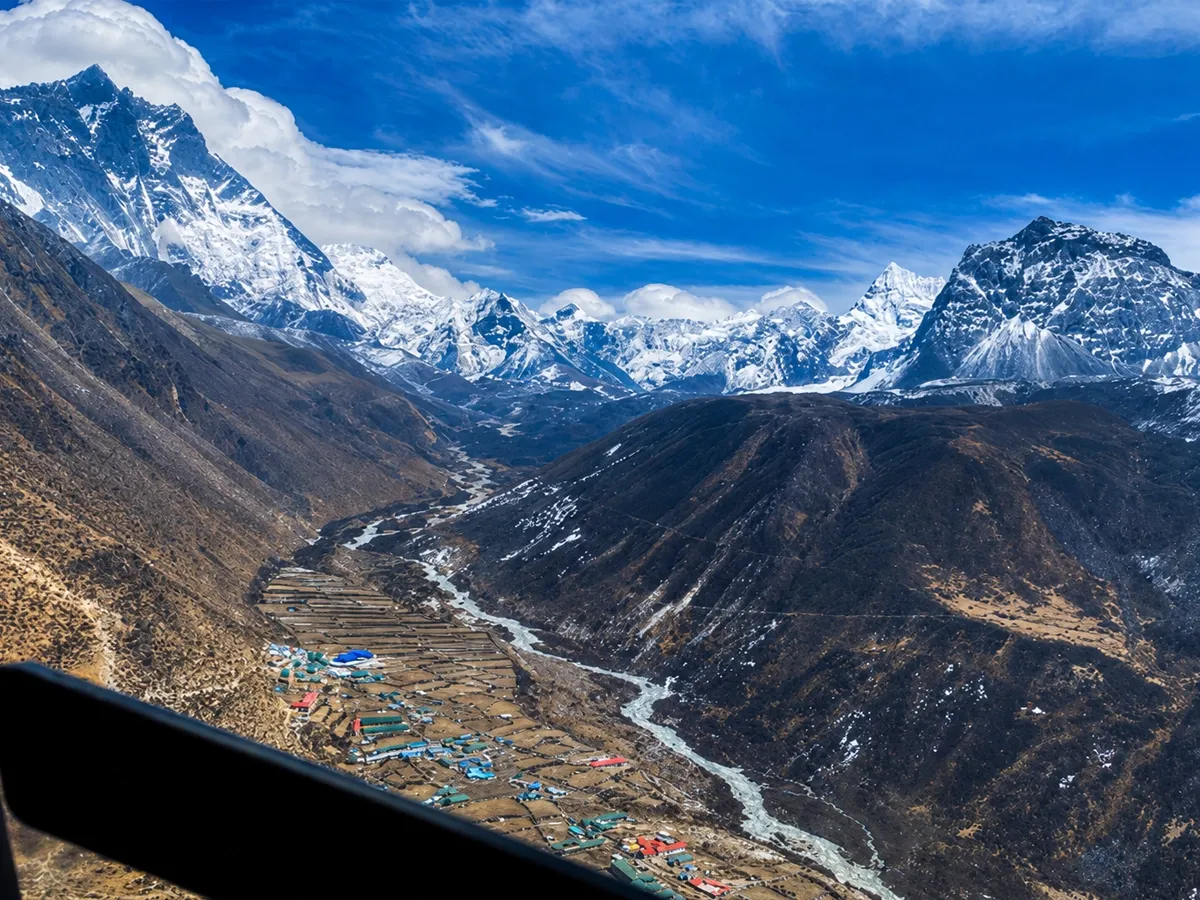 Scenic view of mountains during Lukla to EBC Heli Tour