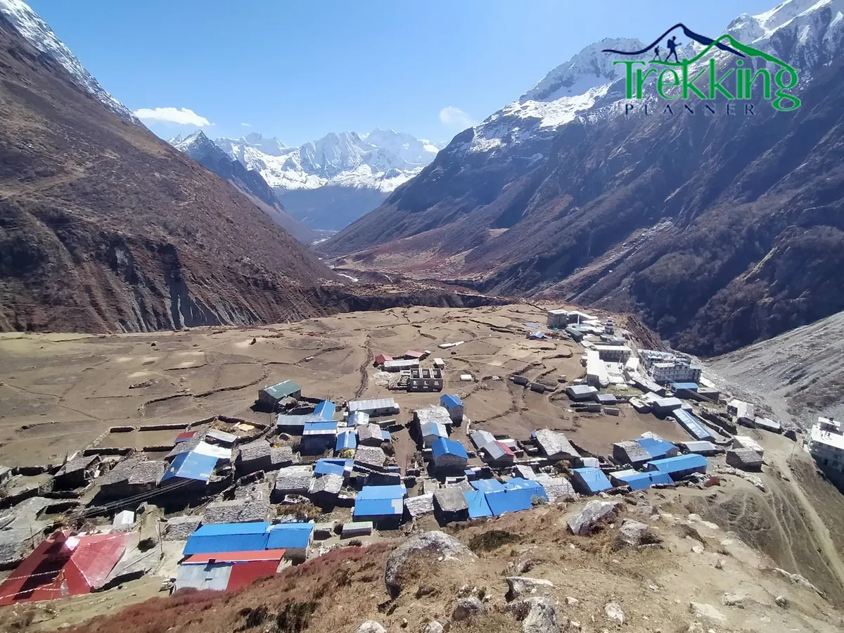 Trekking group crossing rugged terrain on Manaslu Circuit Trekking route near Larke La Pass