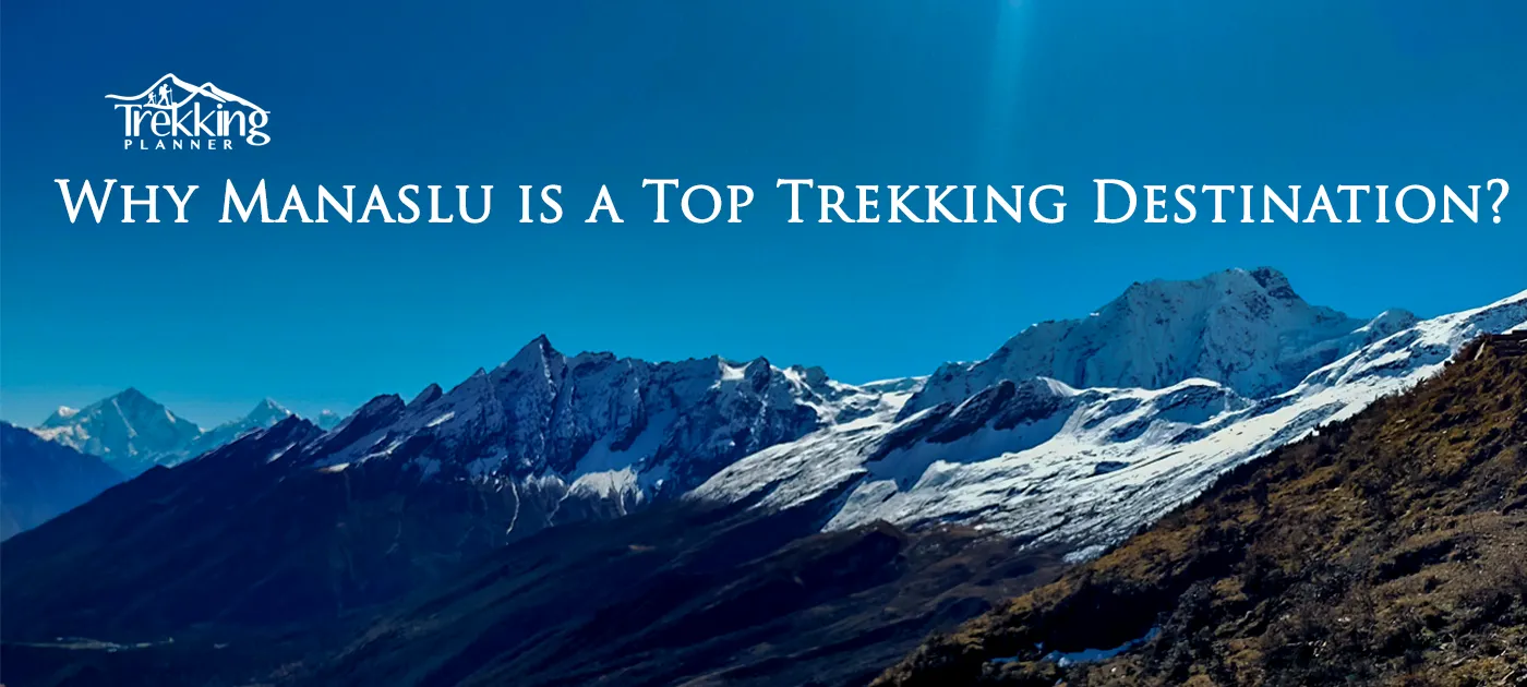 Panoramic view of Mount Manaslu and surrounding snow-capped peaks along the trekking route