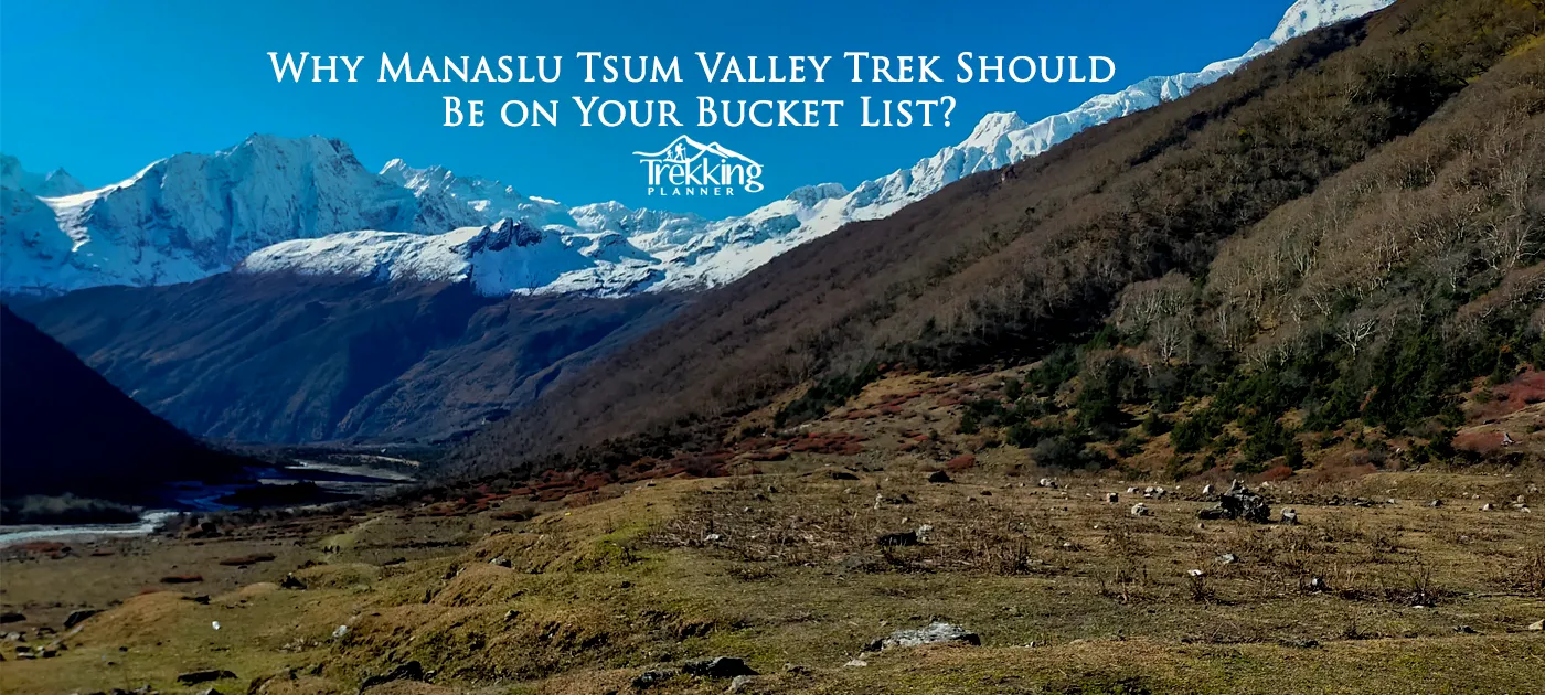 Panoramic view of snow-capped peaks along the Manaslu Tsum Valley Trek