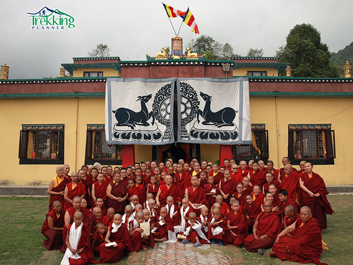 Nangi Gompa monastery surrounded by pine forests during the Shivapuri day hike near Kathmandu