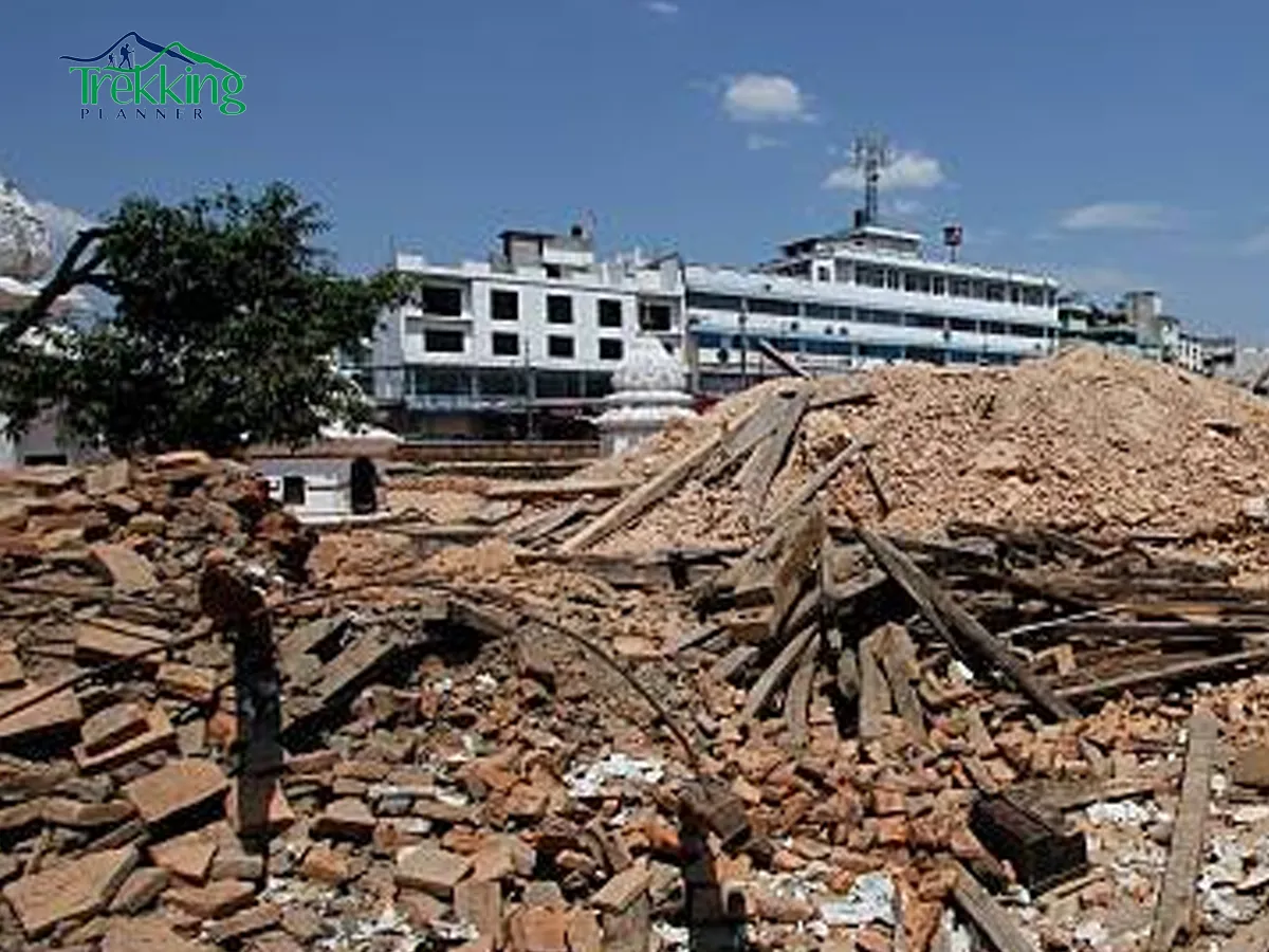 Travelers learning about disaster resilience at historic heritage sites in Nepal
