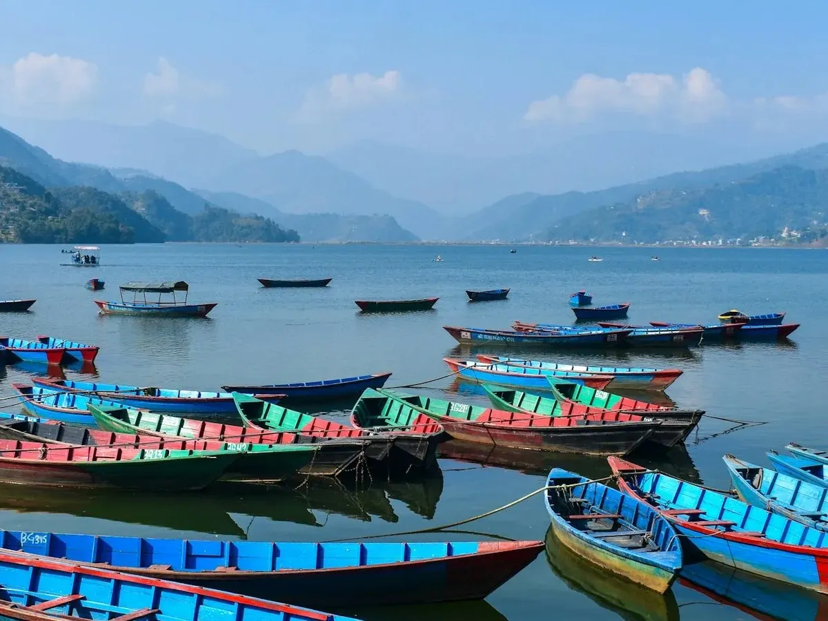 Royal Trekking trail with panoramic views of the Annapurna range near Pokhara, Nepal