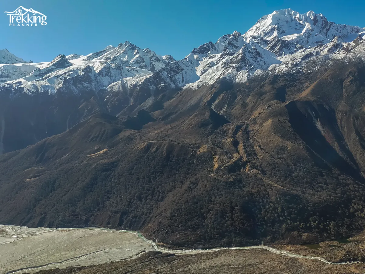 Sunrise view from Gosainkunda Pass overlooking Langtang Himalayan ranges during trekking expedition