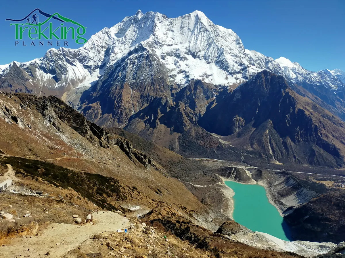 Sunrise over Himalayan mountains seen from Manaslu Circuit Trek near Larke La Pass