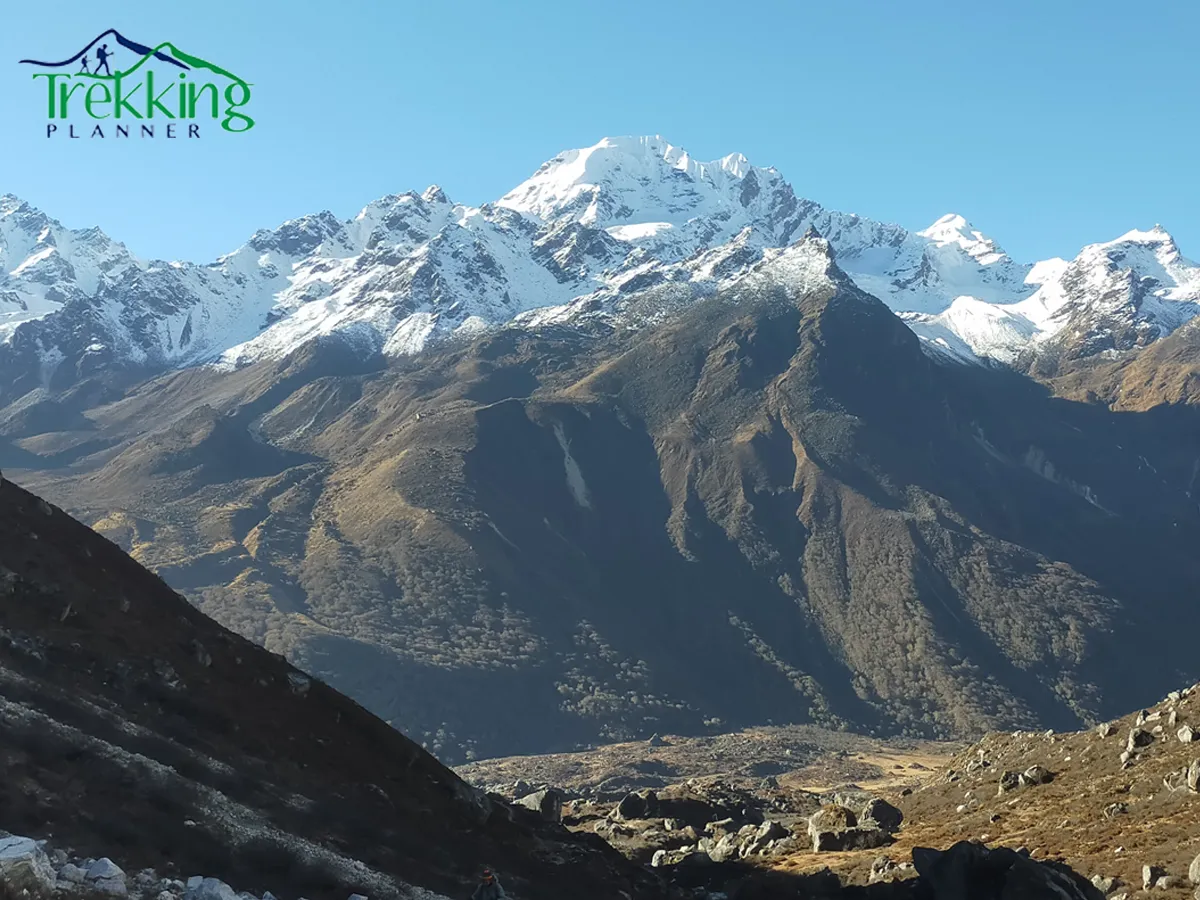 Sunrise view over Langtang Valley from Kyanjin Ri viewpoint during trekking adventure in Nepal