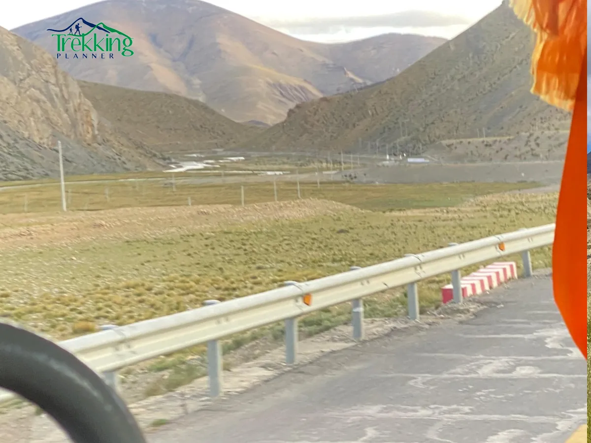 Scenic drive along the Friendship Highway during a Tibet Overland Tour