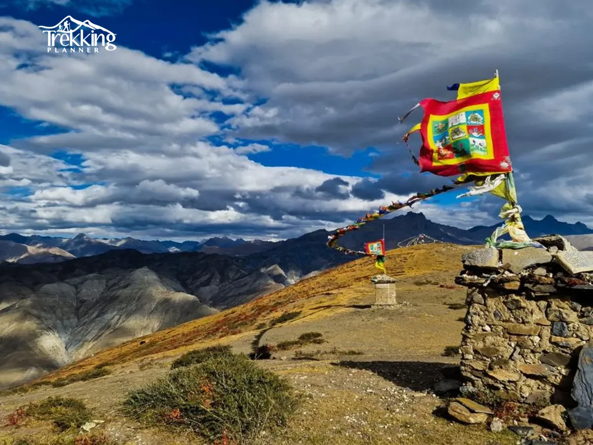 Snow-covered high mountain pass on Upper Dolpo Trekking route with dramatic Himalayan peaks