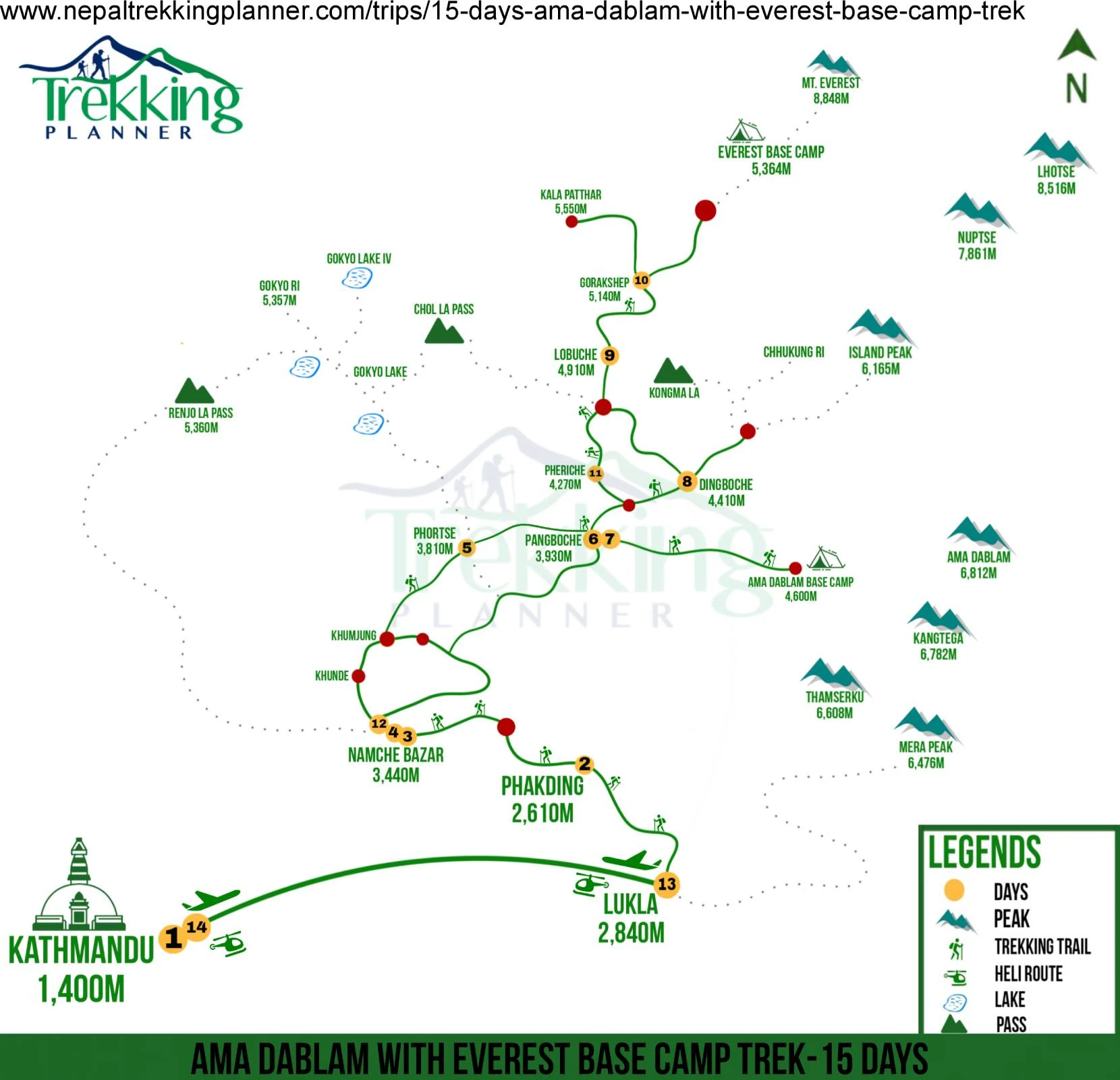Ama Dablam with Everest Base Camp Trek Map 
