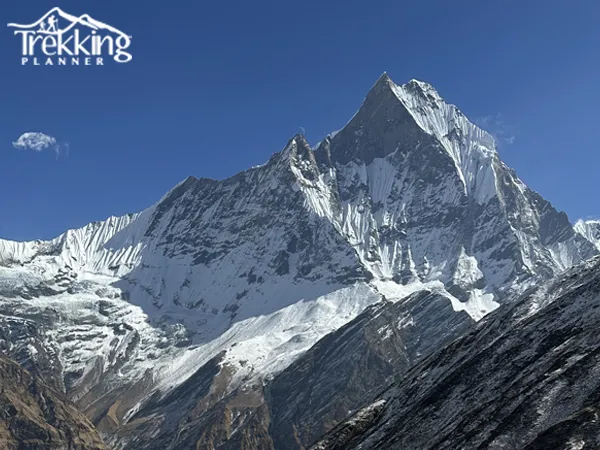 Sunrise view over Annapurna mountains from short trekking viewpoint