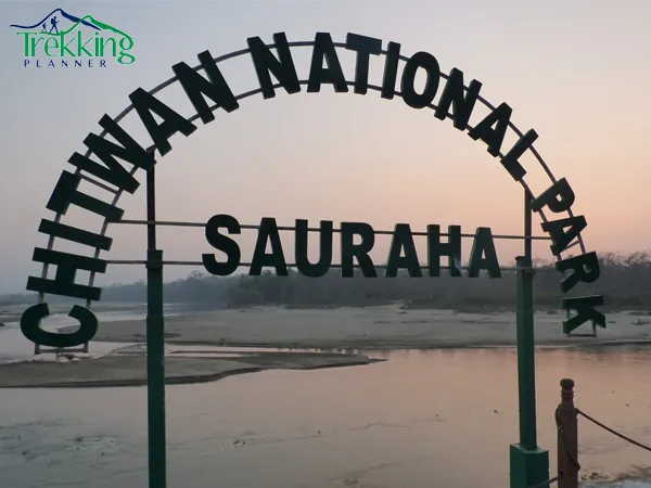Beautiful sunset over Rapti River Chitwan National Park Nepal landscape