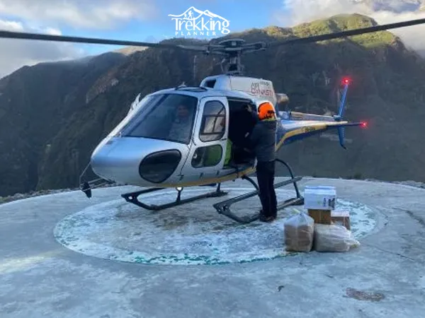 Everest Base Camp helicopter landing at Kala Patthar with panoramic Mount Everest views