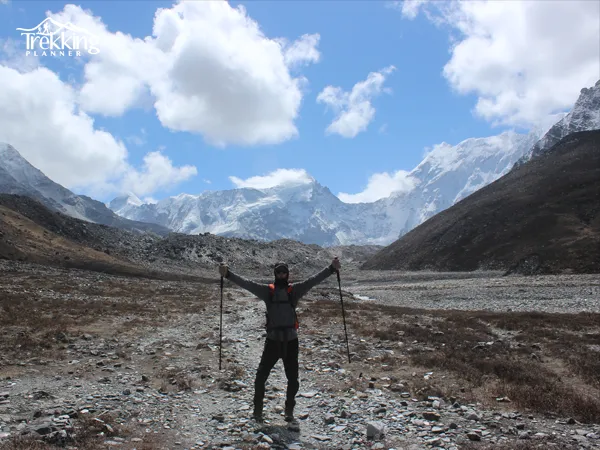 Everest High Pass Trekking route showing trekkers crossing Kongma La Pass with Himalayan peaks in the background