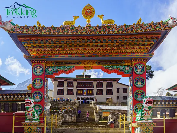 Tengboche Monastery surrounded by Himalayan peaks on the Everest Sherpa Cultural Scenic Trekking journey.