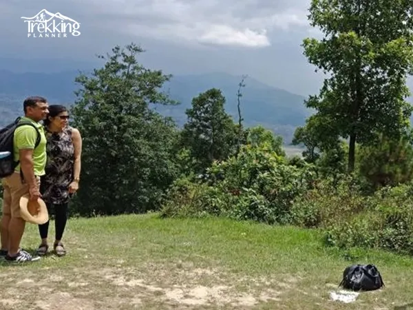 Family travelers admiring the Himalayan mountain views during their Nepal tour