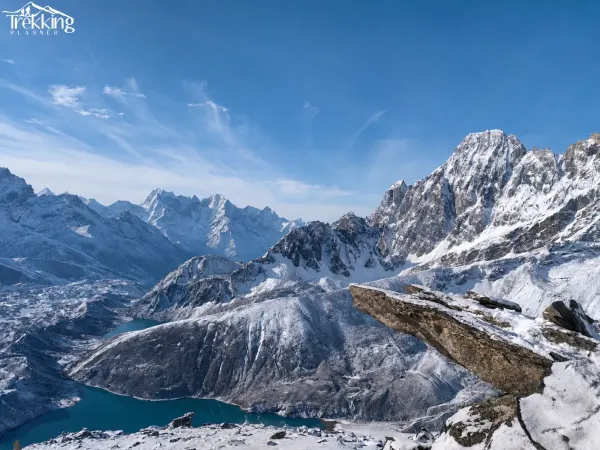 Snowy Alpine Panorama Over Turquoise Lake