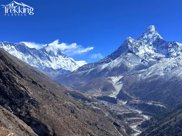 View Of Pangboche Village And Mount Ama Dablam