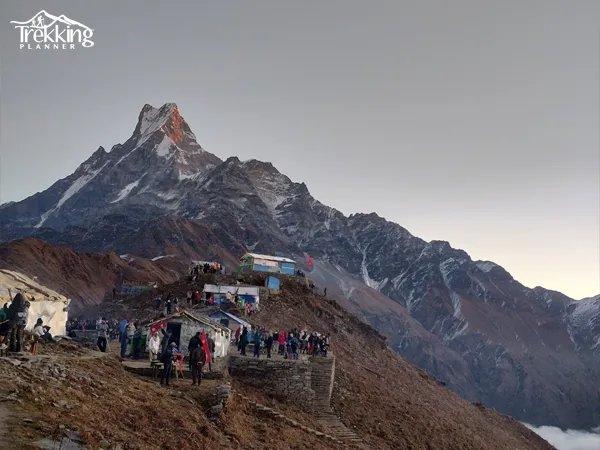 Sunrise view over Annapurna and Dhaulagiri mountains from Poon Hill during Ghorepani Poonhill Trekking
