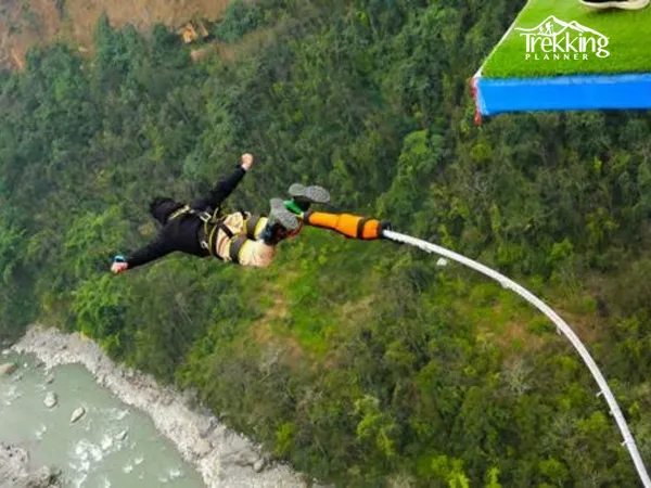 Scenic view of Himalayan landscape during bungee jumping adventure in Nepal