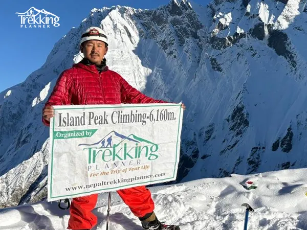Mountaineers crossing Khumbu Glacier during Island Peak expedition after Everest Base Camp trek