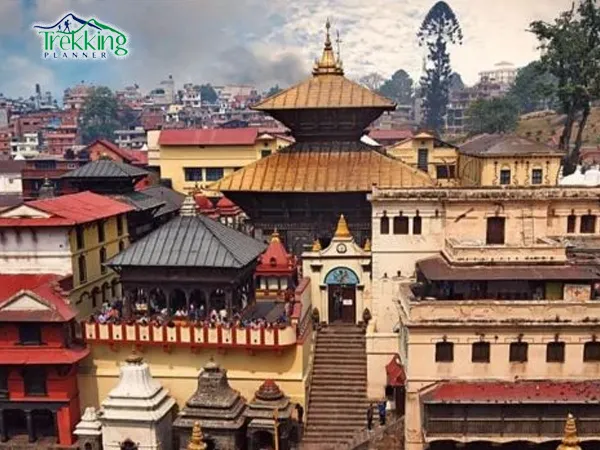 Hindu devotees and temples at Pashupatinath during a Kathmandu city tour