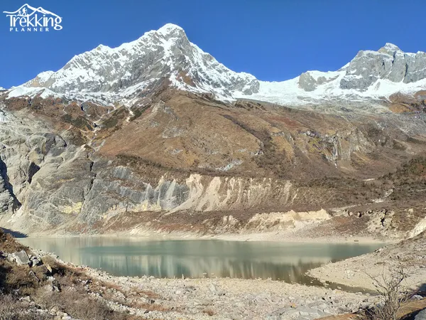 Lower Manaslu Trekking trail with Himalayan mountains and village scenery in Nepal