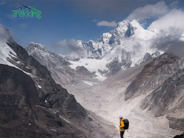 Trekking trail leading toward Makalu Base Camp surrounded by Himalayan mountains