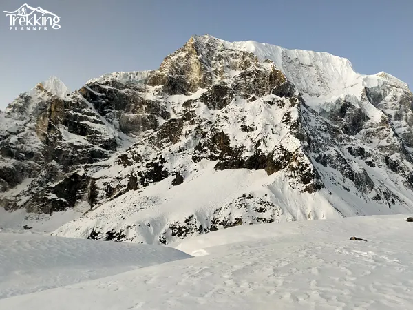 Trekkers crossing Larkya La Pass during the Manaslu Circuit Short Trek in Nepal.