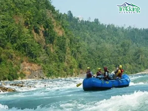 White water rafting in Marshyangdi River Nepal with thrilling rapids and mountain scenery