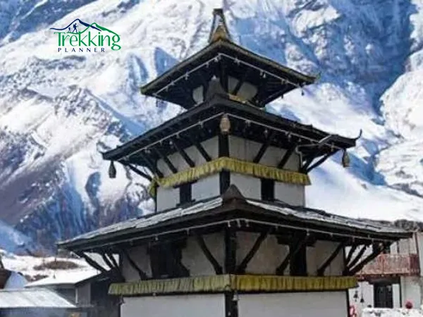 Helicopter landing near Muktinath Temple during pilgrimage tour in Nepal