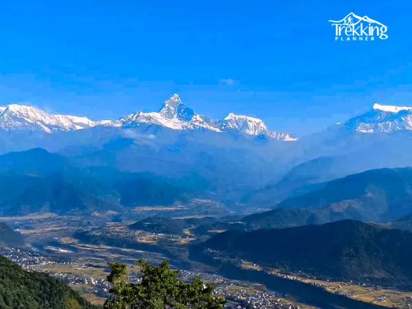 Scenic view of Pokhara city and Phewa Lake from the World Peace Pagoda