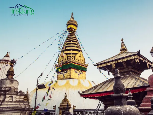 Panoramic view of Swayambhunath Stupa overlooking Kathmandu Valley