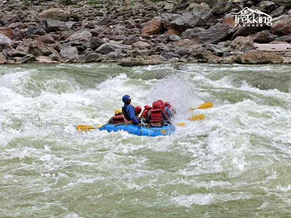 Scenic view of Trishuli River flowing through green valleys and hills in Nepal